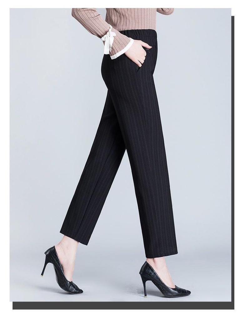 Velvet-Lined High-Waisted Straight Leg Pants for Middle-Aged & Elderly Women - Spring & Autumn Winter Wear