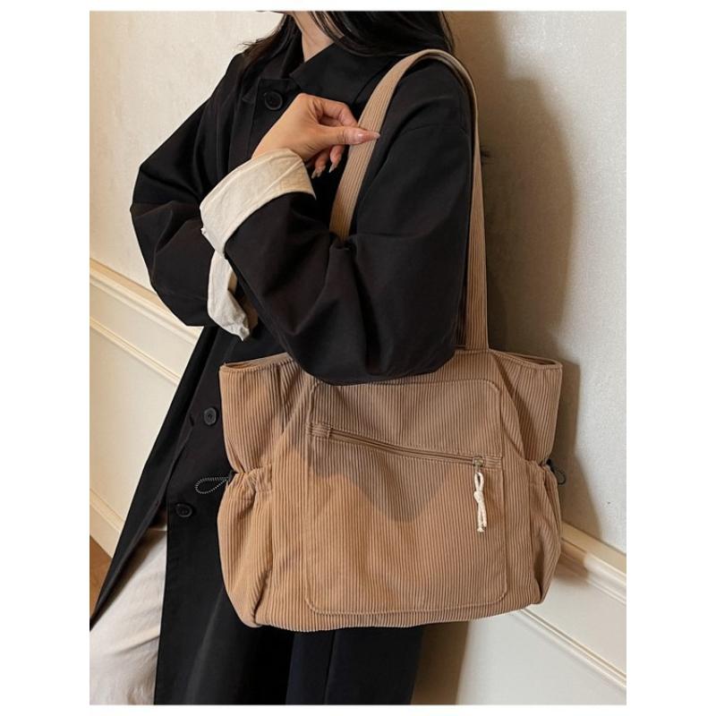 Vintage Corduroy Tote Bag for Women Large Capacity Shoulder Bag Casual Handbag College School Shopping Travel Tote Bag