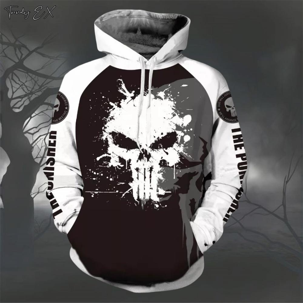 Halloween Sweatshirts for Men Fashion Skull Print Street Harajuku Oversized Graphic Hoodies Comfort Pockets Hoodie Men Clothing
