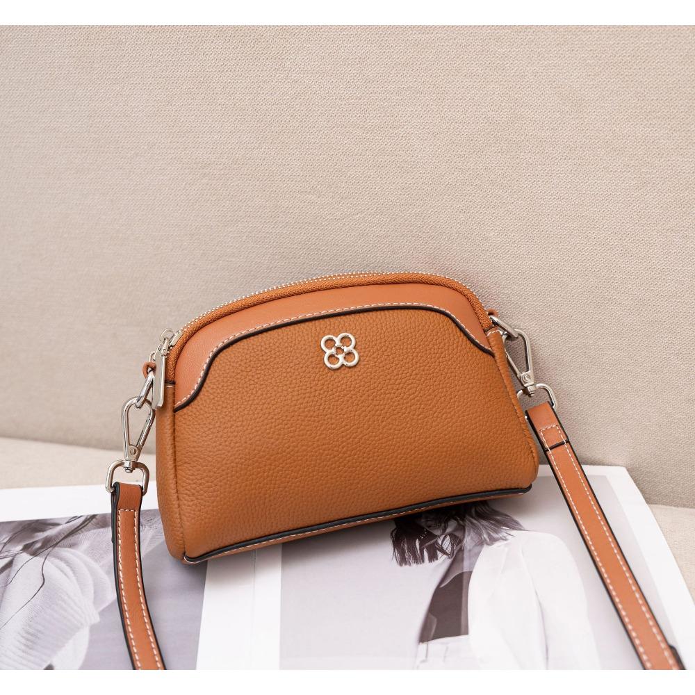 Cowhide Niche Versatile Women's Bag Shoulder Messenger Bag Simple and Fashionable Women's Bag Zipper Small Shell