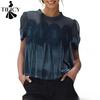 Moda feminina casual verão primavera cor sólida estampa manga curta o-pescoço blusas e camisas