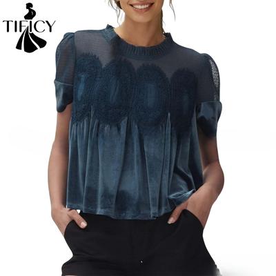 Chemisiers et chemises à manches courtes et col rond pour femmes, mode décontractée, été, printemps, couleur unie, imprimé