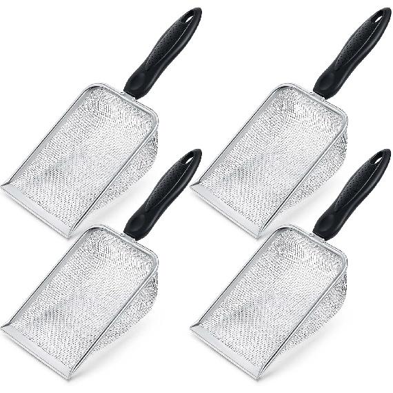 Dunzy 4 Packs Reptile Sand Stainless Steel Fine Mesh Reptile Substrate Metal Sand Shovel Sifter Litter Cleaner Corner Scoop Shovel Cleaner Scooper