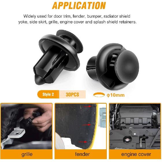 GOOACC GRC-18 100 Stück 7mm 8mm 10mm Nylon-Druckspreiznieten Ersatzkit, Stoßfängerbefestigung Nietenclips GM 21030249 Ford N807389S