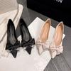Fashion Elegant Pointed Toe Bow Pumps Women Luxury Rhinestone Shallow Flat Shoes 35-43 Large Size Banquet Dress Shoes Sandalias De Mujer