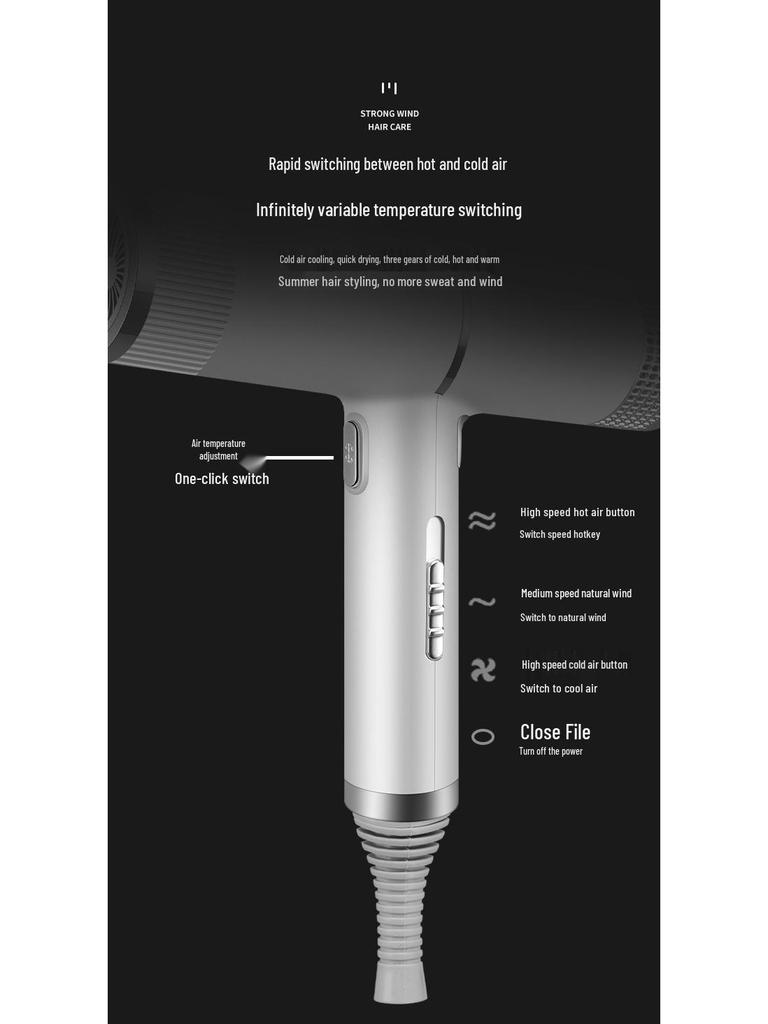 T-förmiger Hochleistungs-Haartrockner für Zuhause & Salons - Heiß-/Kaltluft, Haarschonend
