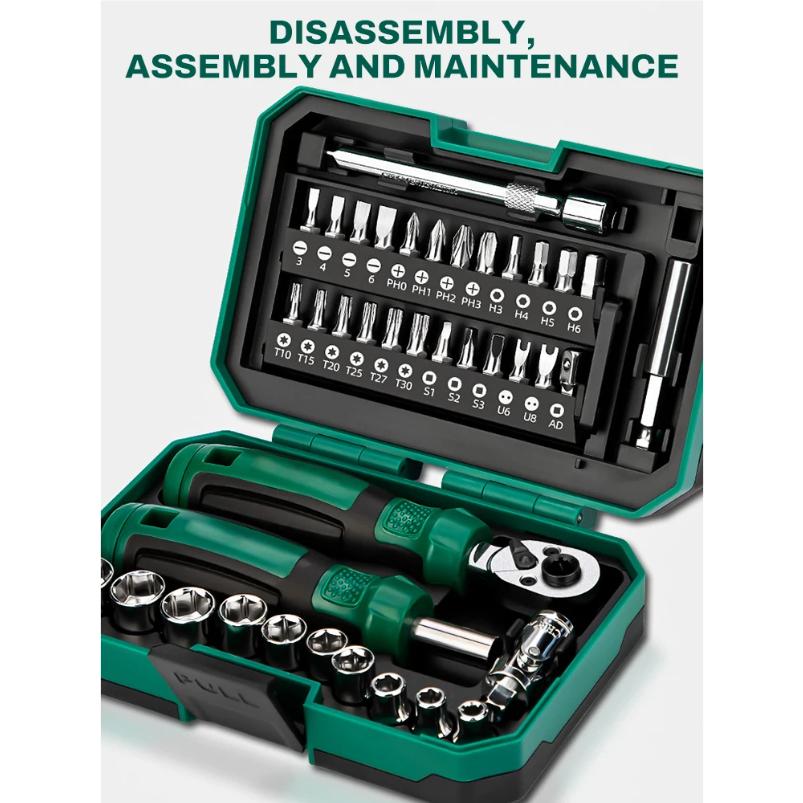 40-In-1 Screwdriver Wrench Kit Sleeve Set Ratchet Screwdriver Wrench Kit Diy Household Repair Tool Magnetic Screw Driver Bit Set