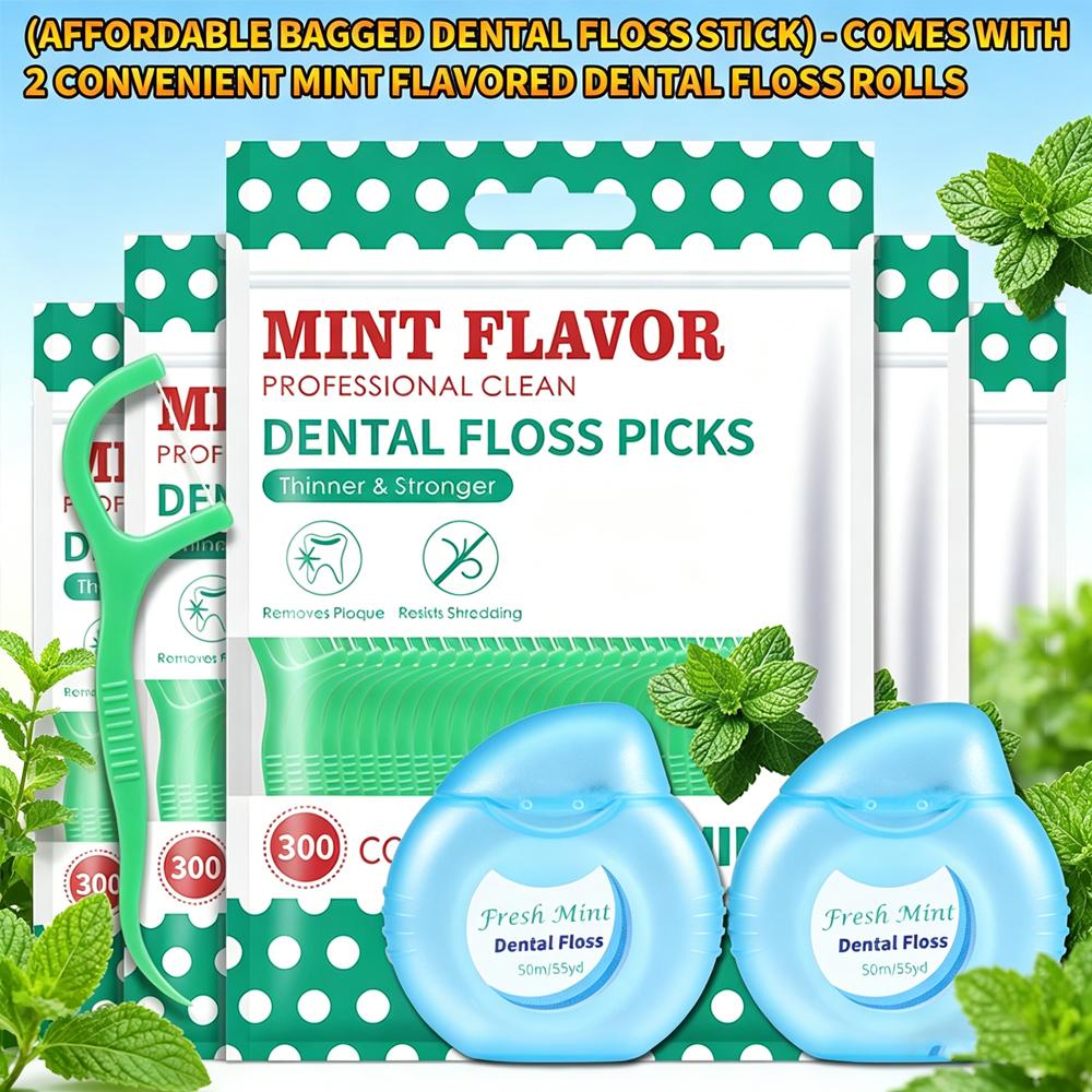 Affordable Mint Dental Floss Picks Ultra Slim Smooth Floss Sticks with 2 Bonus Mint Floss Rolls Family Pack Daily Oral Care Tool
