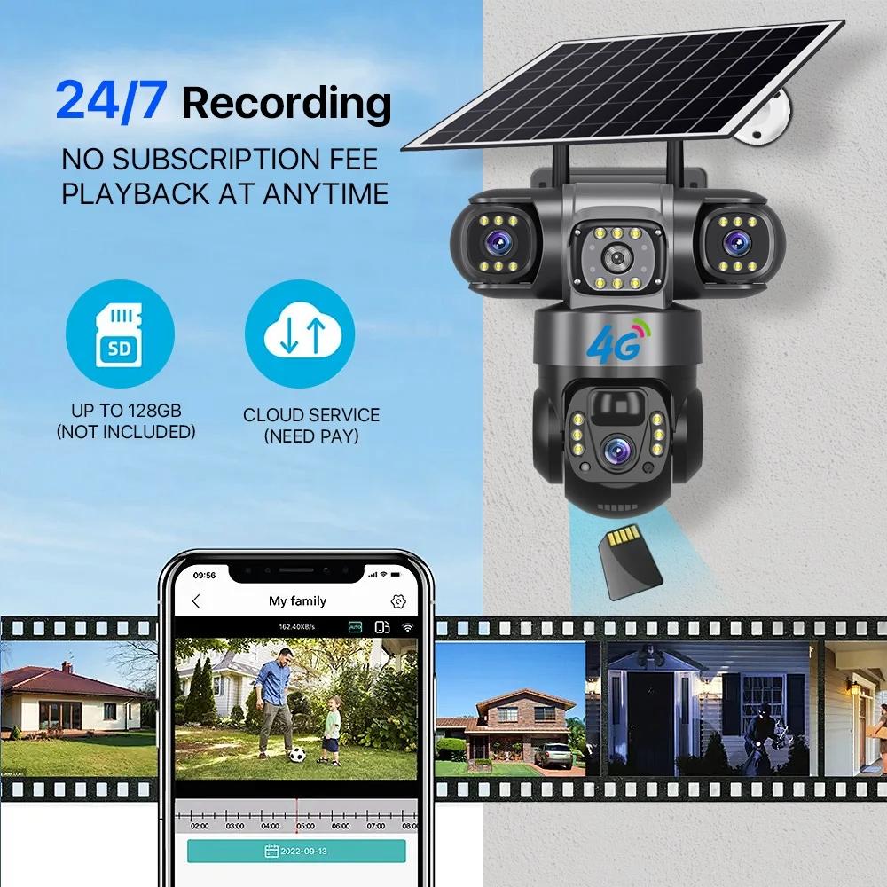 LS VISION Solar 4G Camera With Sim Card 12MP 6K Three Lens Three Screen Monitor Night Vision Security Protection PTZ Video Surveillance