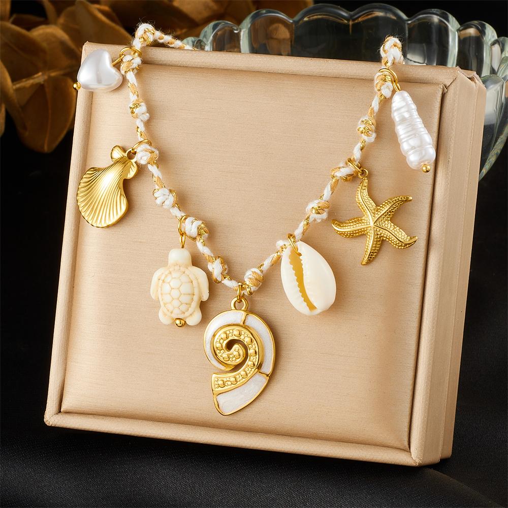 

DIEYURO 316L Stainless Steel Golden Sun Heart Ocean Multi-Pendant Necklace Women New Summer Beach Rope Chain Vacation Jewelry