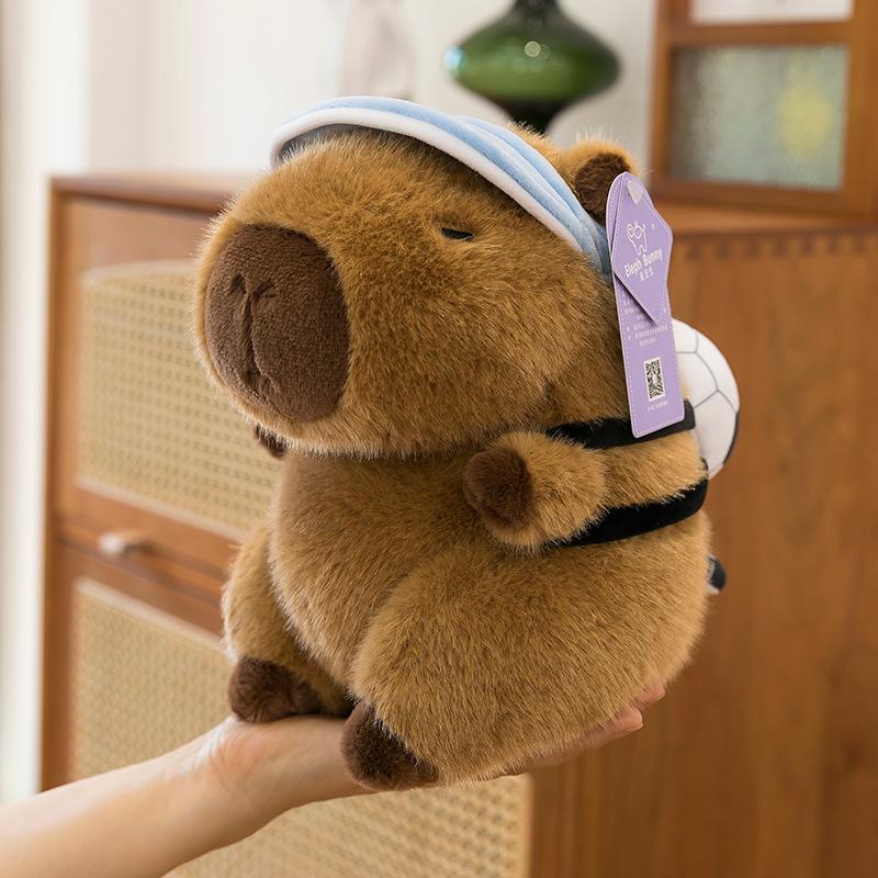 Summer Swimming Ring Kapibara Doll Football Backpack Capybara Doll Plush Toy Sleeping Doll Birthday Gift