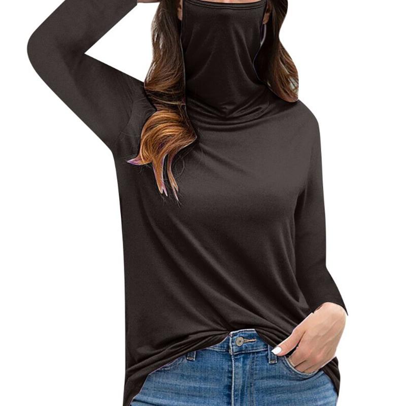 

Водолазка Женская Длинный Рукав Однотонная Маска для Лица Пылезащитная Топы Блузка Футболка 2XL чёрный