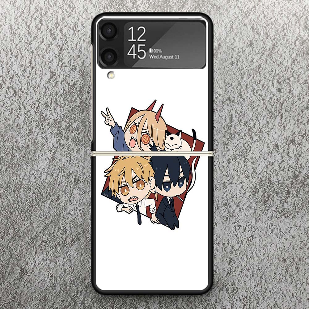 C-Chainsaw Mans Cute Print Case For Samsung Galaxy Z Flip 3 4 5 6 7 5G Phone Shell Flip7 Flip6 Flip5 Flip4 Flip3 Pattern Cover F