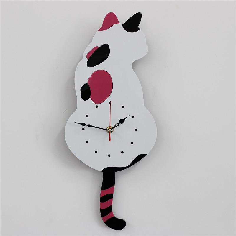 Wall Clock Creative DIY Cat Acrylic Wall Clock with Swing Tail Pendulum for Living Room Bedroom Home Decor Battery Not Included