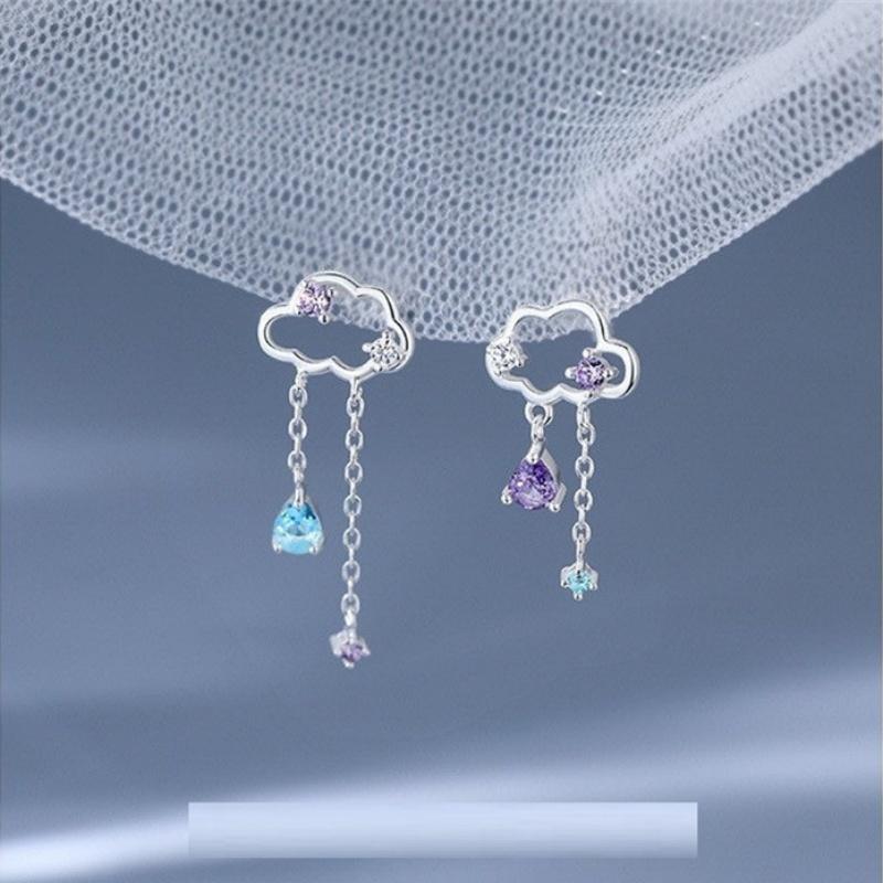 Korean Exquisite Cloud Crystal Tassel Earrings for Women Asymmetrical Planet Moon Drop Earrings Girls Party Daily Jewelry Gift
