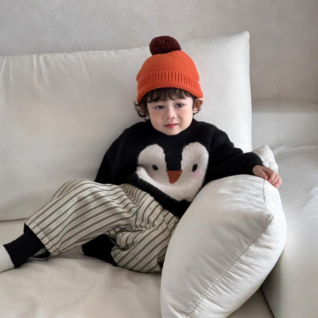 Children's clothing autumn and winter children's clothing baby penguin sweater boys thickened set