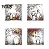 Halloween Wooden Coasters 4Pcs Coasters, Spooky Ghost Skull Design Drink 2D Heat-Resistant Practical Holiday Housewarming Gifts Round Mats for Coffee