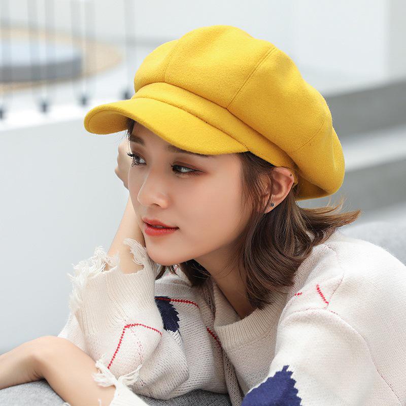 Women's Woolen Octagonal Beret: British Retro Autumn/Winter Style, Trendy All-Match, Japanese Literary Duckbill Cap.