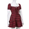 Women Aline Y2k Gothic Plaid Mini Dresses Grunge Punk Bandage Skinny Emo Party Dress Short Sleeve Summer Streetwear