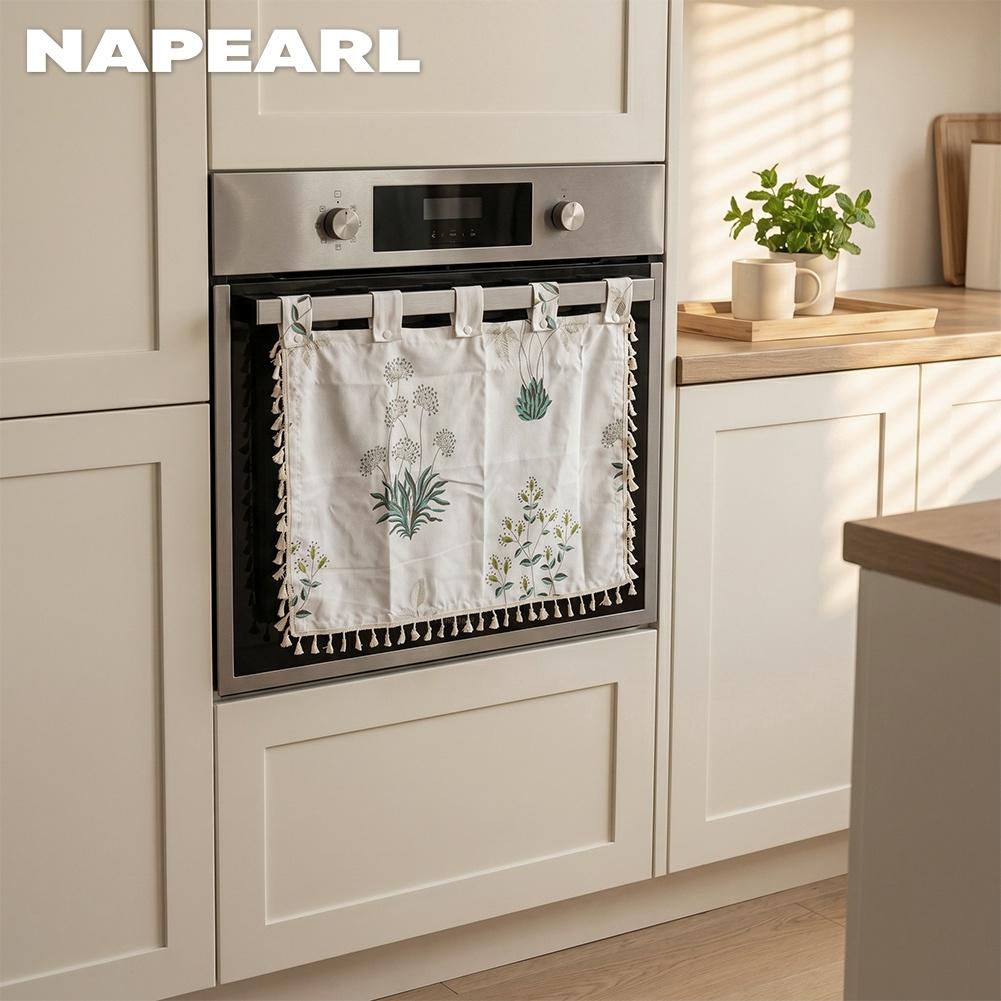 1PC NAPEARL Thermal Insulation and Shading Dandelion Snap on Oven Skirt, Tassel Lace Half Curtain Oven Door Curtain for Kitchen Home Decor