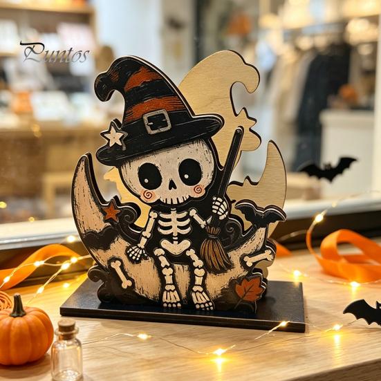 Vertical Napkin Holder Halloween Wood Holder, Rustic Ghost Skeleton Owl Pumpkin Dispenser, Unique Tabletop Display Vintage Standing Tissue for Kitchen