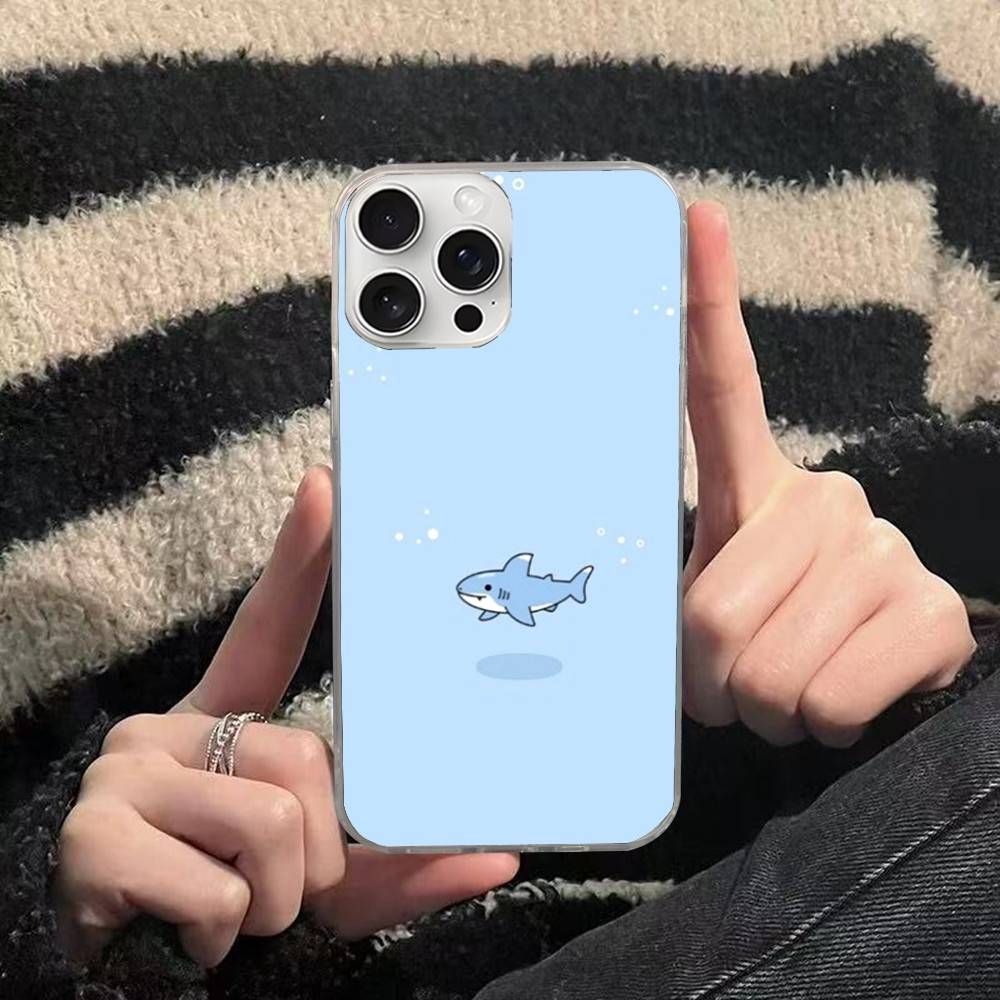 Cute anime Shark Phone Case For iPhone 17 16 15 14 13 12 11 Pro Max Plus Satin Colorful Cover