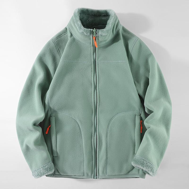 Reversible Fashion Fleece Jacket for Spring Autumn Unisex Couple Coral Fleece Polar Fleece Sherpa Wool Warm Blouse