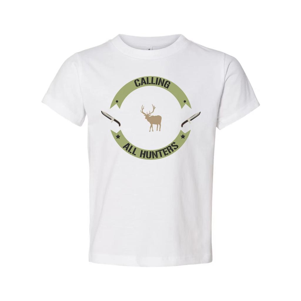 Calling All Hunters Deer Emblem Graphic T Shirt For Outdoors Enthusiasts Unisex