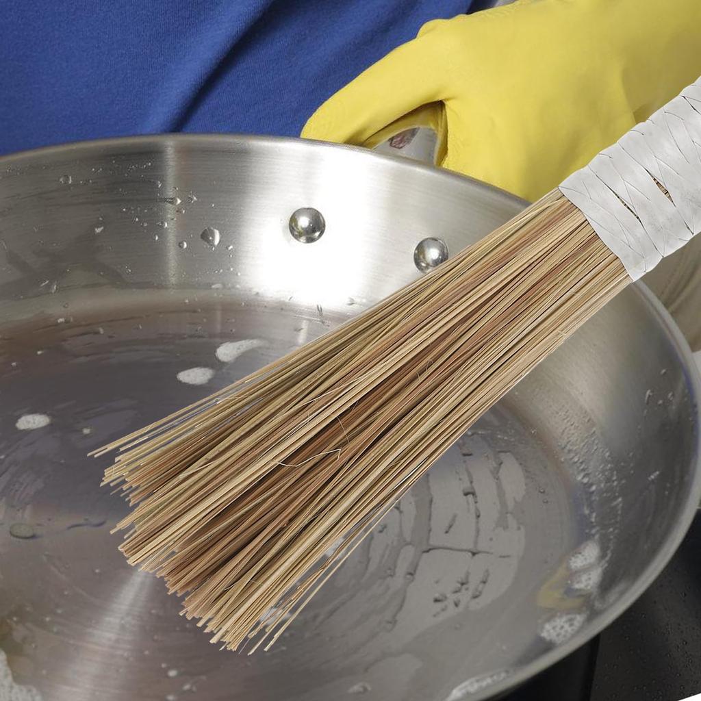 OUNONA Bamboo Brush with Handles for Cleaning Iron and Frying Strong for Pot and Convenient Kitchen Cleaning Tool Two-Piece Woks, Pots, Pans,