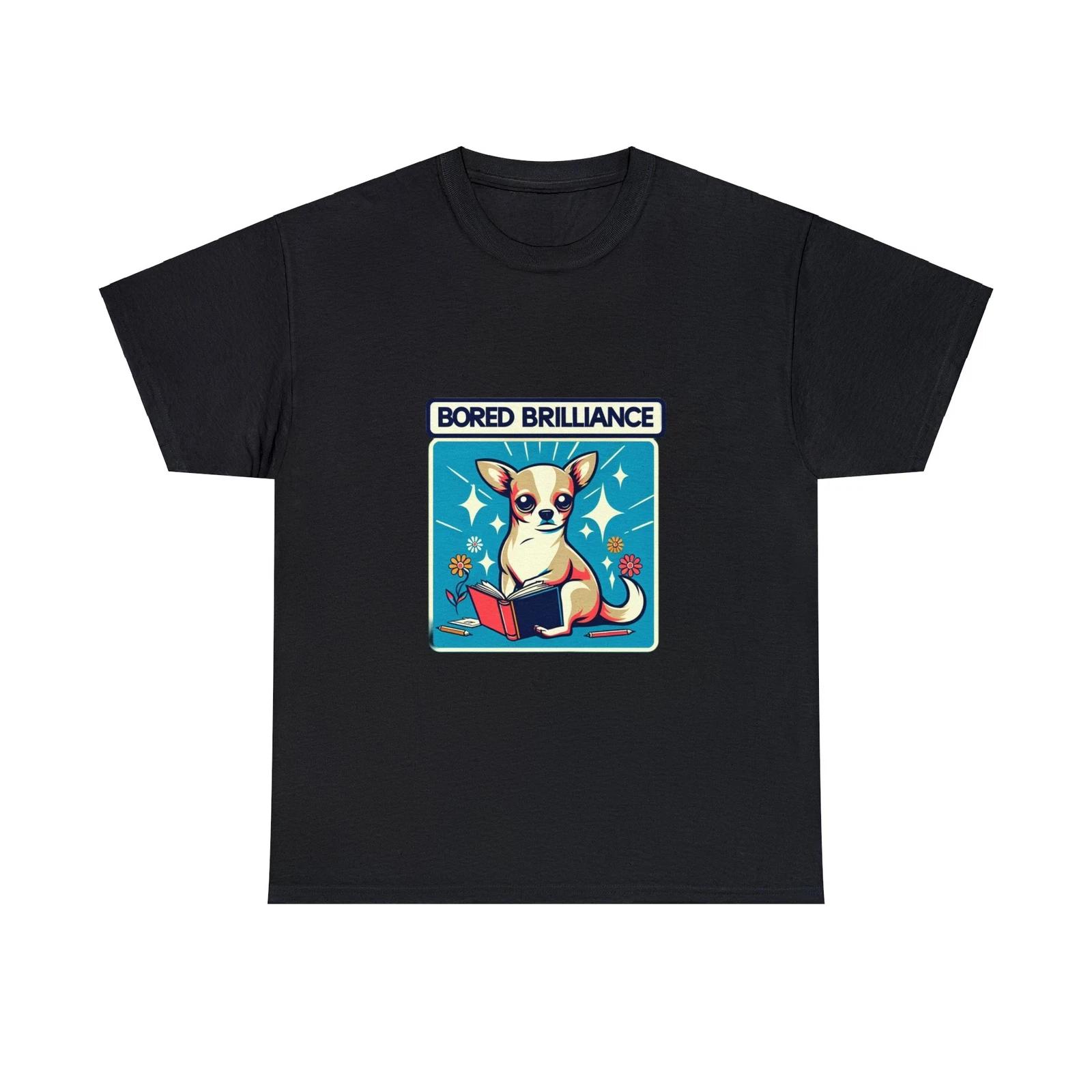 Unisex Adult T Shirt Cute Chihuahua Reading Book Flowers Retro Style Dog Funny L