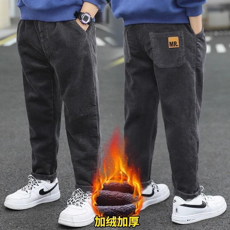 Boys Casual Fleece Lined Corduroy Long Pants Big Kids Children Trousers