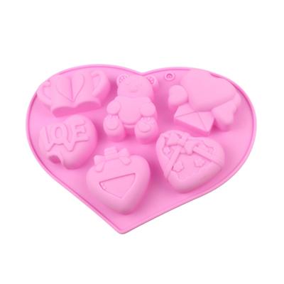 Silikonové formy na pečení ve tvaru srdce a medvídka, 6dílná sada pro DIY pěny, zmrzliny, výrobu čokoládových dezertů, odolný kuchyňský nástroj