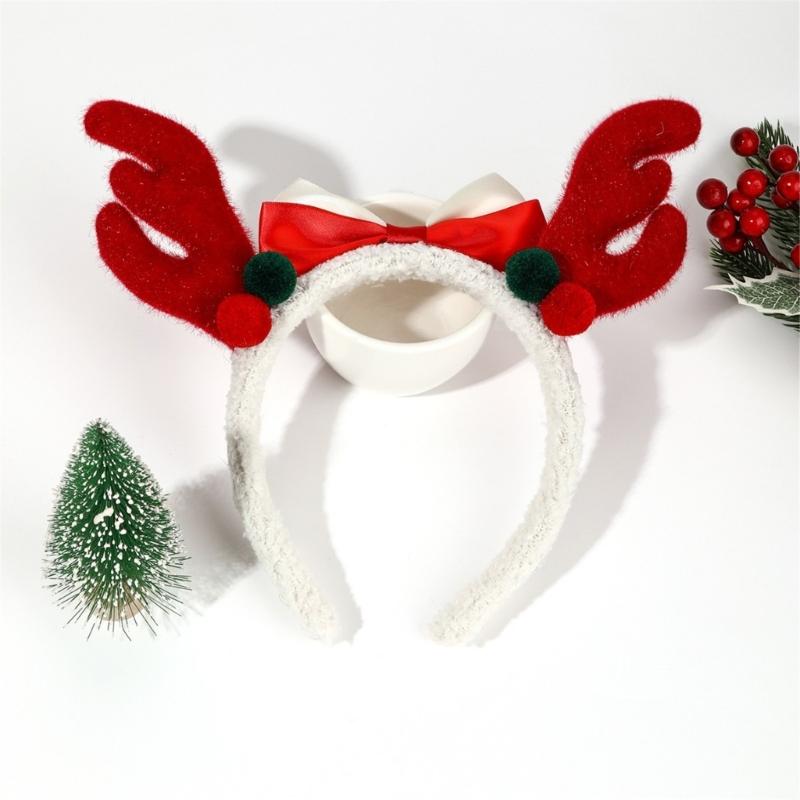 Festival Plush Elk Hairband With Bowknot For Christmas Party And Family Gatherings Comfortable Holiday Hair Accessory
