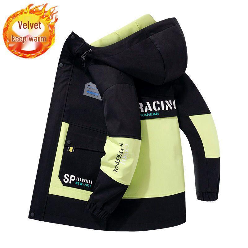 Men's Thick Winter Fleece-Lined Cotton Hooded Jacket for Teens - Fashion Workwear Outerwear