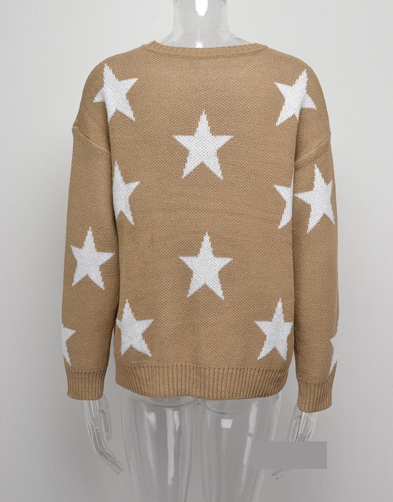 Autumn and Winter Pullover Temperament Commuter Elegant Round Neck Large Size Five-pointed Star Knitted Sweater Comfortable Women's Clothing