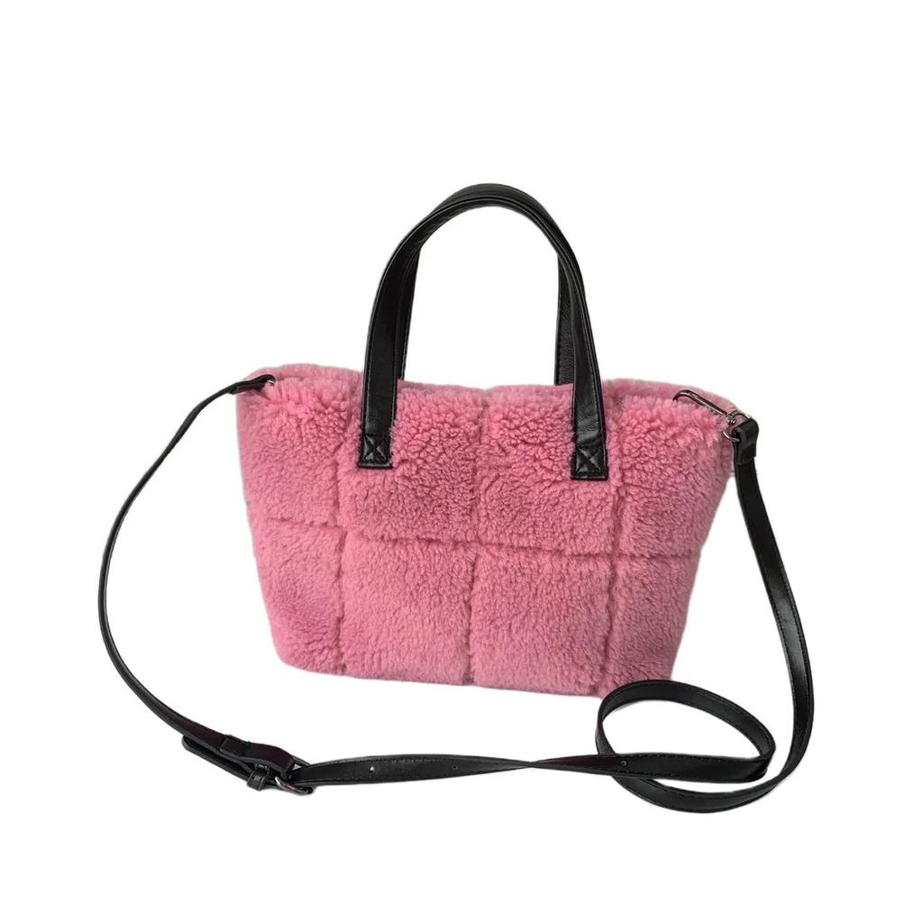 Furry Plaid Women's Handbags Winter Faux Fur Ladies Shoulder Crossbody Bags Fashion Soft Plush Tote Bag Purses for Female
