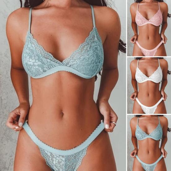 

Bralette Underpants Set Wire Free Backless Two-piece Lace Supporting Adjustable Straps Bralette Briefs Set Inner Wear Clothing