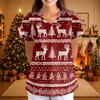 Women's Christmas Print V-Neck Short Sleeve Uniform with Pockets Loose Fit
