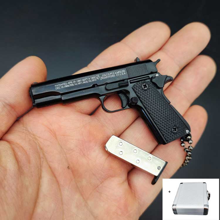 1:3 Metal Gold M1911 Colt Toy Gun Model Mini Keychain Look Real Collection Pubg Prop Birthday Hanging Christmas Gift with Case