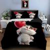 Cute Cat Holding Heart Balloon Bedding Set for Kids Luxury Gift 3pcs Digital Print Comforter Set Soft Comfortable Breathable