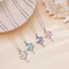 Sweet Colorful Resin Moon Zircon Tassel Pendant Necklace Stainless Steel Chain Cute Moon Jewelry Gifts for Women Teen Girls