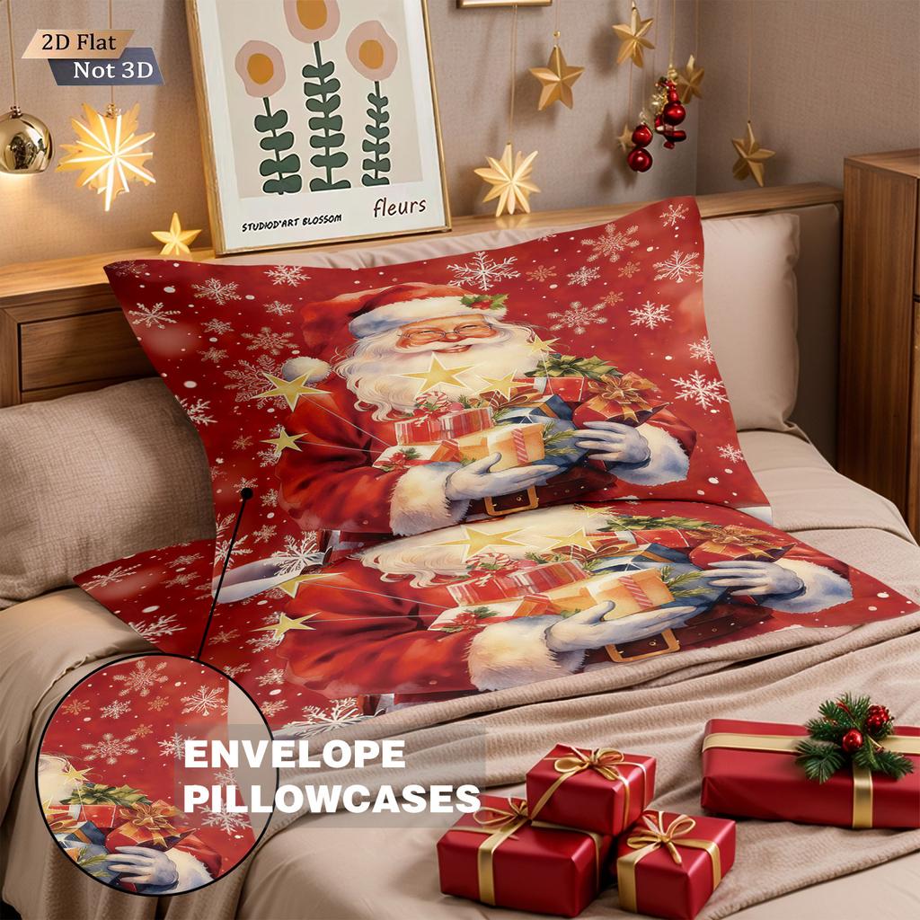 3Pcs Santa Claus Gift Printed Coreless Duvet Cover Set, Multi Size Bedroom Bedding, Holiday Decoration, Machine Washable
