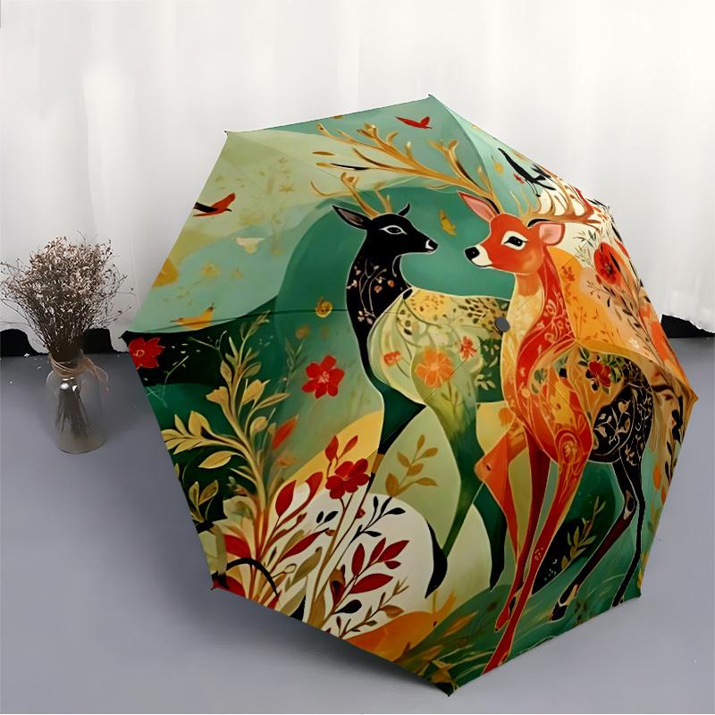 1pc Deer Fantasy Auto Folding Umbrella, Sturdy And Durable Automatic Folding Umbrella with 8 Ribs, Convenient for Outdoor Use062