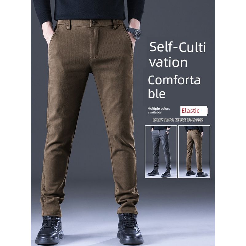Men's Slim Fit Tapered Business Casual Pants for Spring and Autumn, Versatile Straight-Leg Trousers