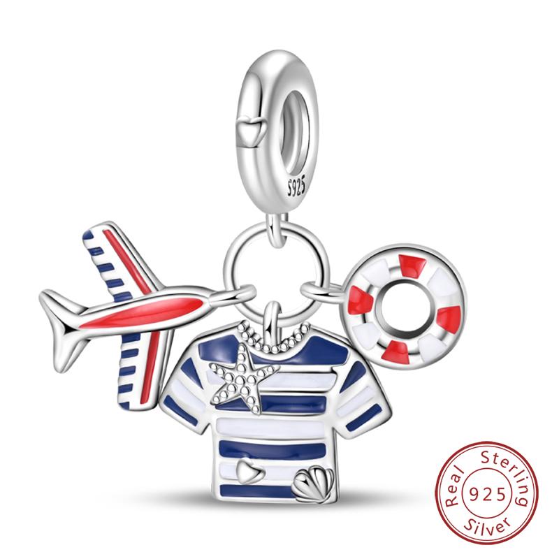 New Summer Day Copper Seaside Sailboat Coconut Tree Sunglasses Camera Charms Beads Fit Diy Copper Bracelets Jewelry