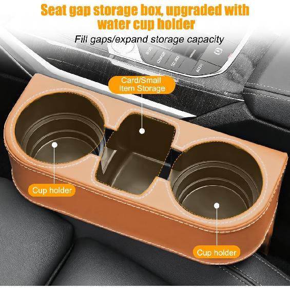 Car Seat Gap Filler Organizer with Cup Holder, Leather Multifunctional Vehicle Front Seat Crevice Storage Box Bag, Automotive Console Side Bucket
