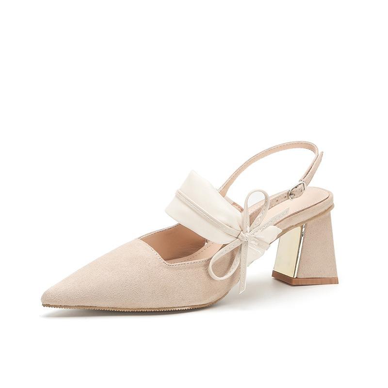 Baotou Sandals Women's New Summer Thick Heel Shallow Mouth Pointed Bow High Heels Women's Thick Heel Sandals