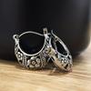 Vintage Bohemian Hoop Earrings, Silver Plated Zinc Alloy Floral Design, Distinctive Women's Dangle Jewelry Gift