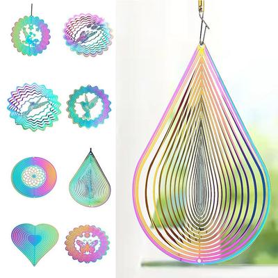 3D Gradient Color Wind Spinner Catcher Flowing Light Effect Bird Deterrent Wind Chime Dynamic Pendant Garden Yard Hanging Decor