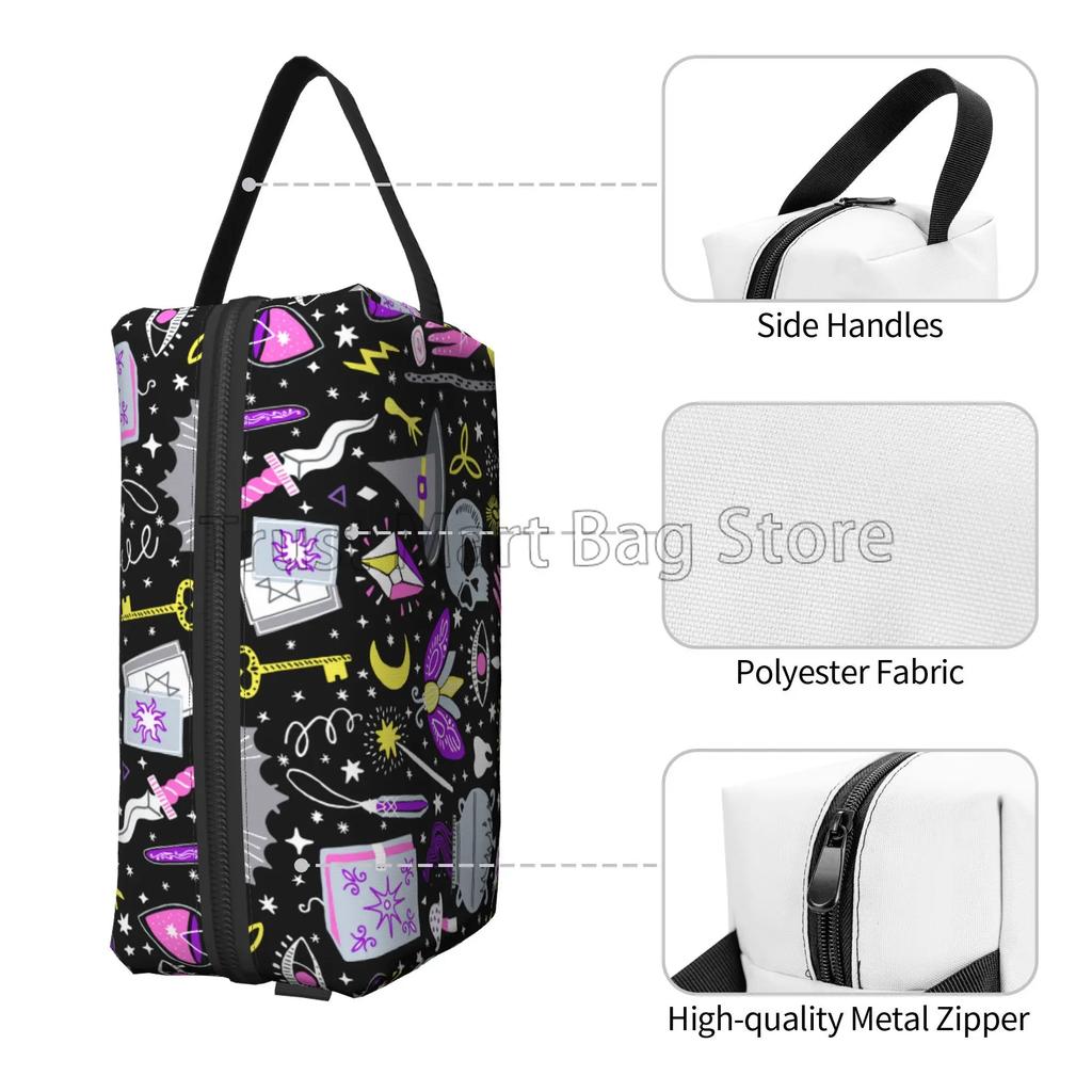 Goth Gothic Witchy Skull Makeup Bag Organizer Large Cosmetic Bags Portable Travel Toiletry Bag Women Storage Pouch